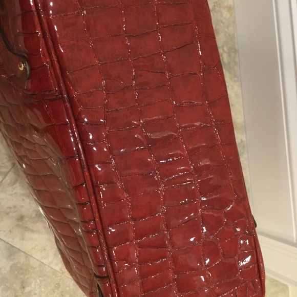 Liz Claiborne Tote Bag Red Moc Croc Tall with Shoulder Work Computer Bag Vegan - Picture 7 of 8
